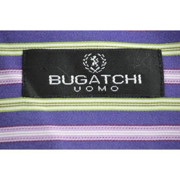 Bugatchi Purple Striped Shirt Mens XL Contrast Cuff & Collar Long Sleeve - Picture 12 of 15